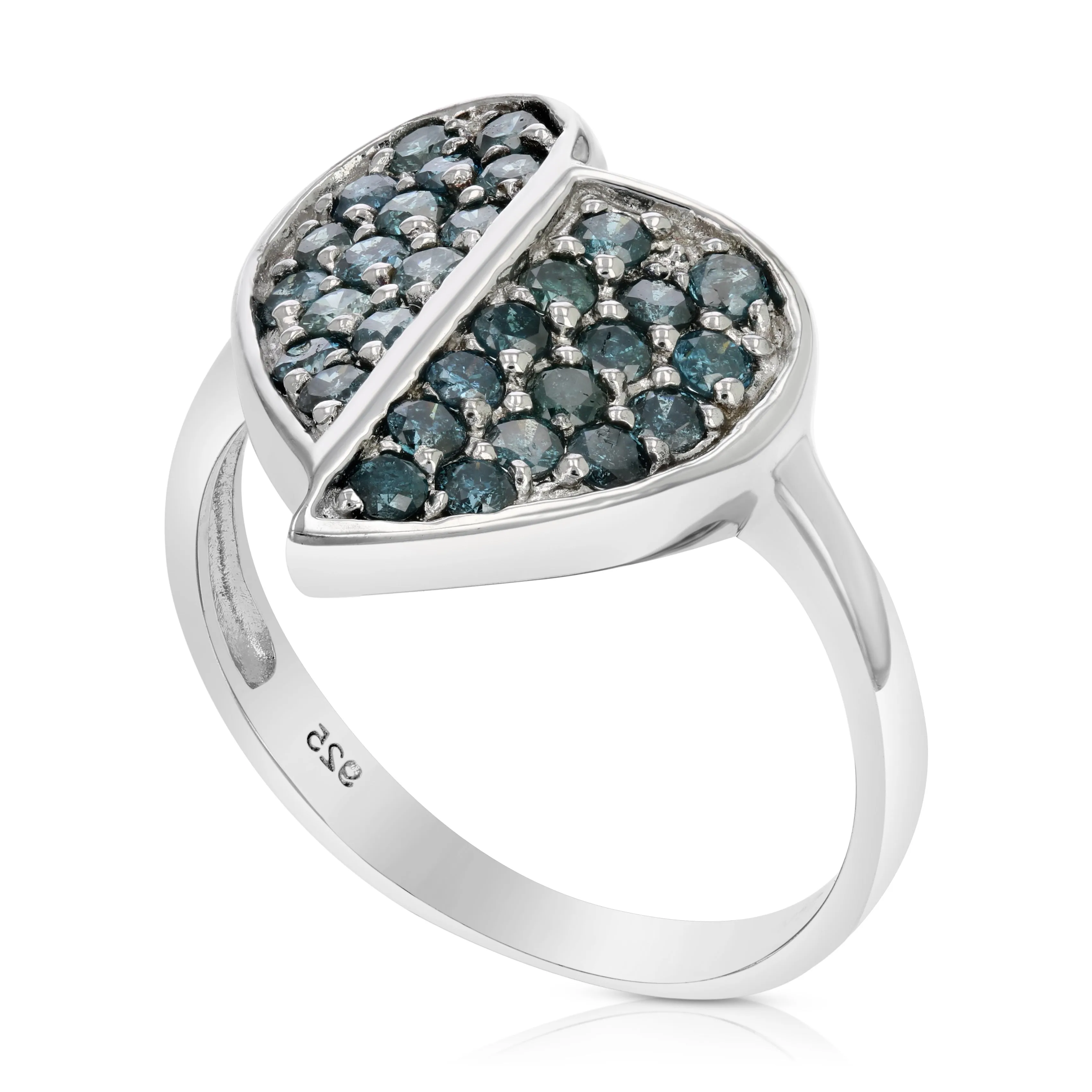 0.85 cttw Heart Blue Diamond Statement Ring in Sterling Silver