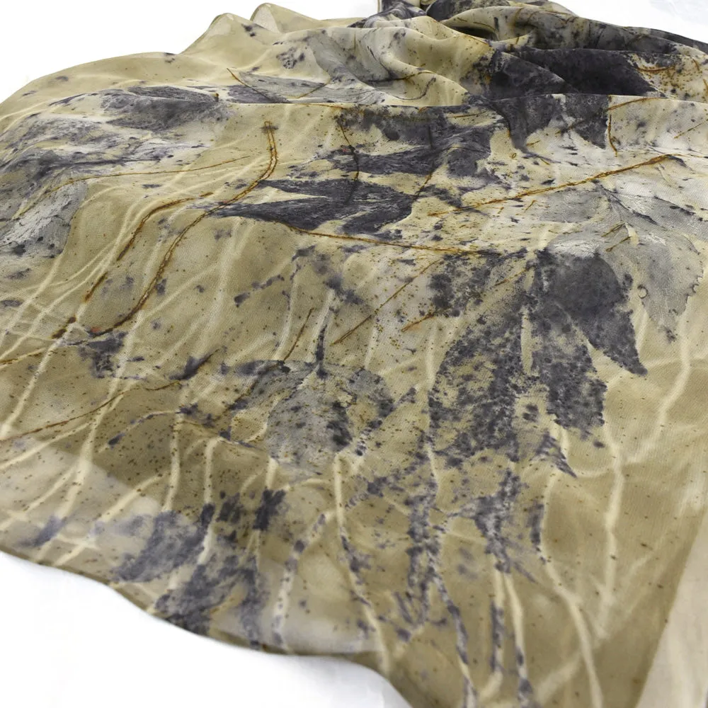 20" x 90" Eco Printed Silk Chiffon Scarf/Shawl