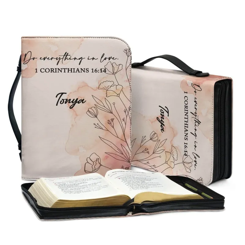 Christianartbag Bible Cover, Do Everything In Love 1 Corinthians 16:14 Bible Cover, Personalized Bible Cover, Flower Bible Cover, Christian Gifts, CAB07201123.