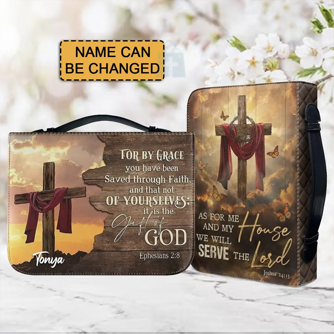 Christianartbag Bible Cover, For By Grace Bible Cover, Personalized Bible Cover, Christ Cross Dove Bible Cover, Christian Gifts, CAB10081123.