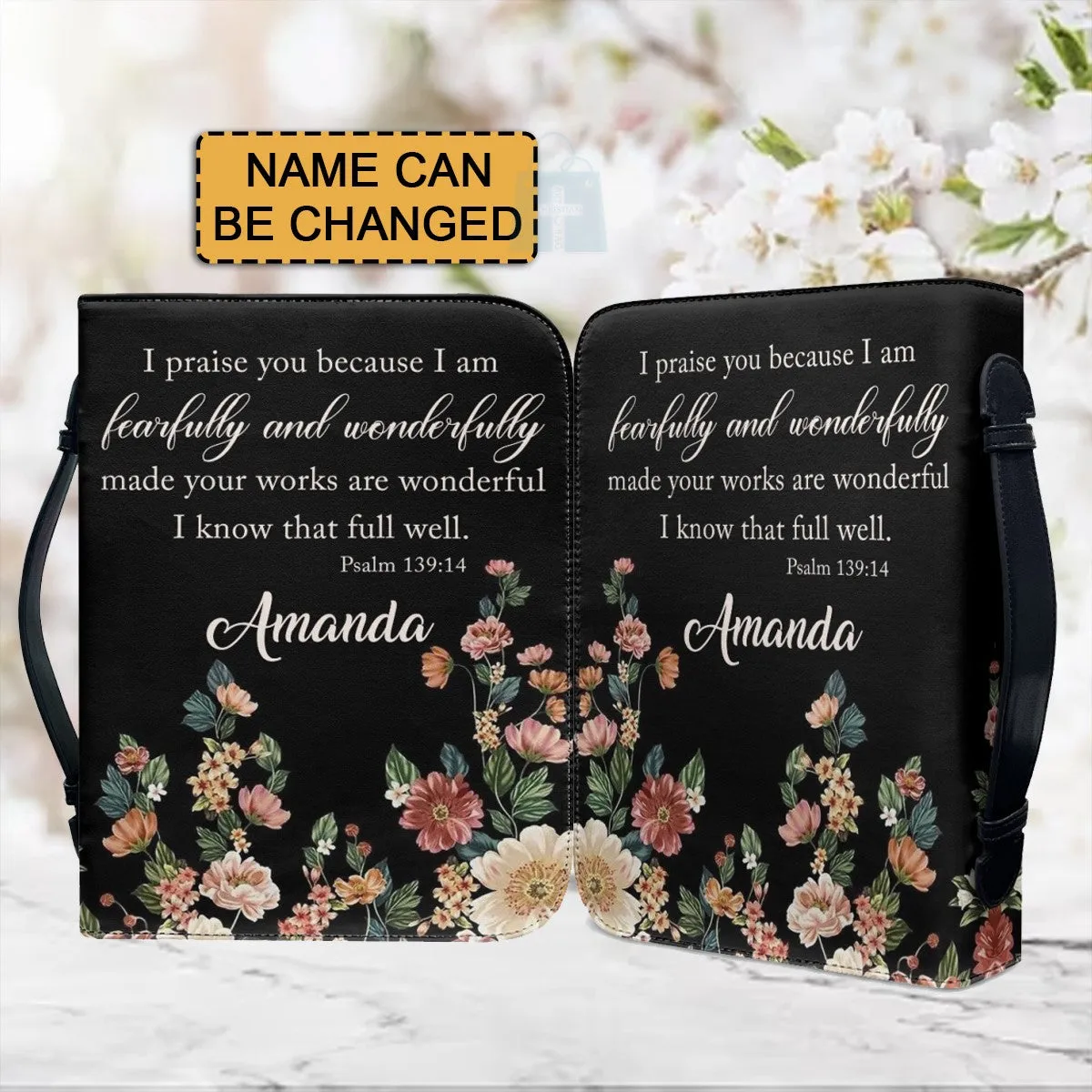 Christianartbag Bible Cover, I Praise You I Am Fearfully and Wonderfully Psalm 139:14 Her Bible Cover, Personalized Bible Cover, Flower Bible Cover, Christian Gifts, CAB02201123.