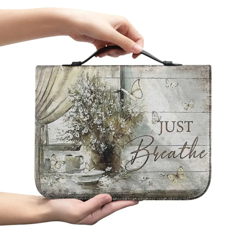 Christianartbag Bible Cover, Just Breathe Bible Cover, Personalized Bible Cover, Butterfly Flower Bible Cover, Christian Gifts, CAB01061123.