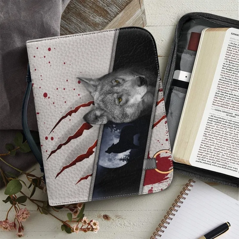 Christianartbag Bible Cover, Leather Animals Print Luxury PU Bible Cover Case Handbag For Women Storage Study Book Holy Boxes Zippered Bags.