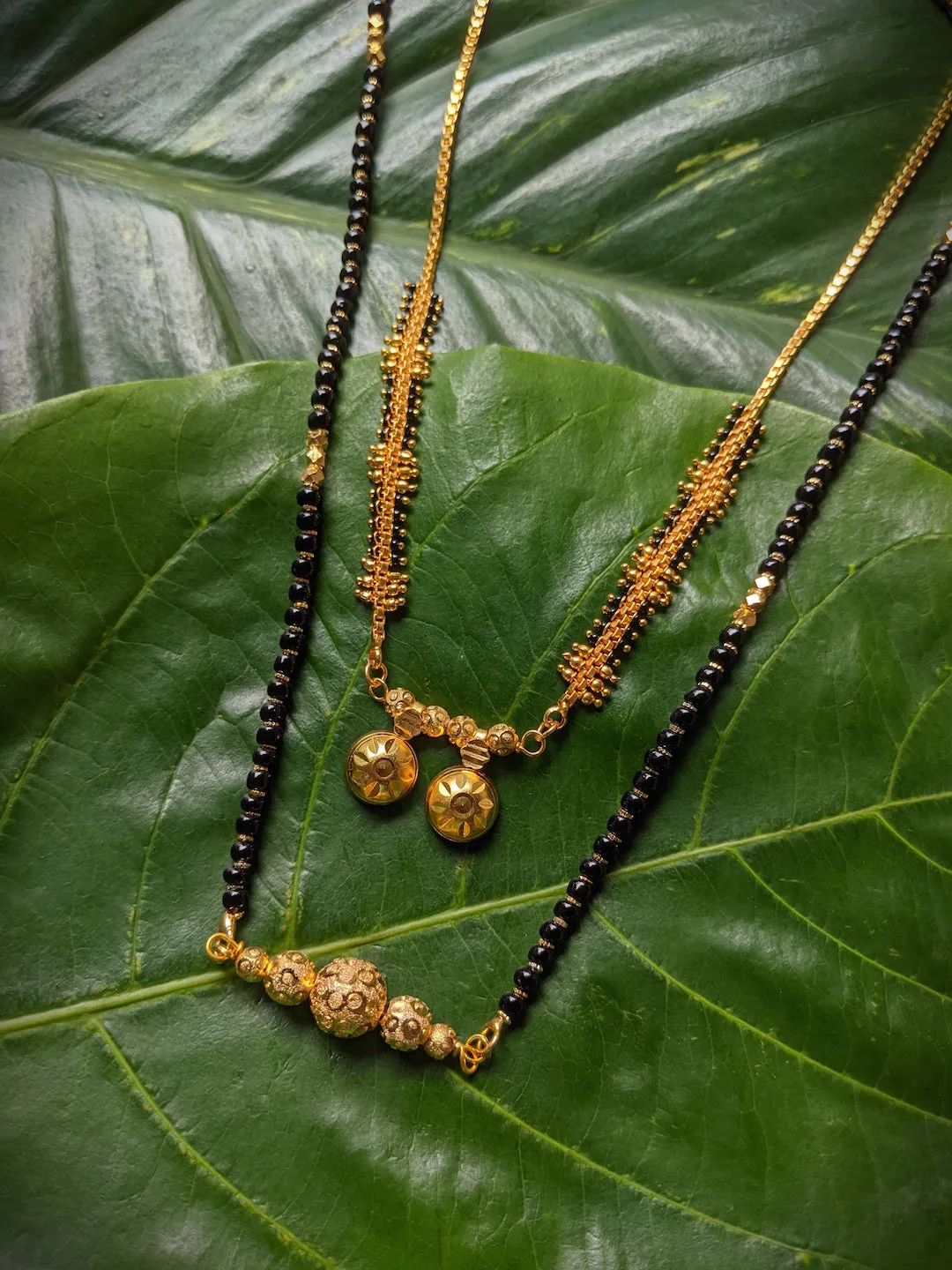 Combo Set of 2 Gold Plated Long Mangalsutra Designs and Short Mangalsutra Designs with Vati Pendant