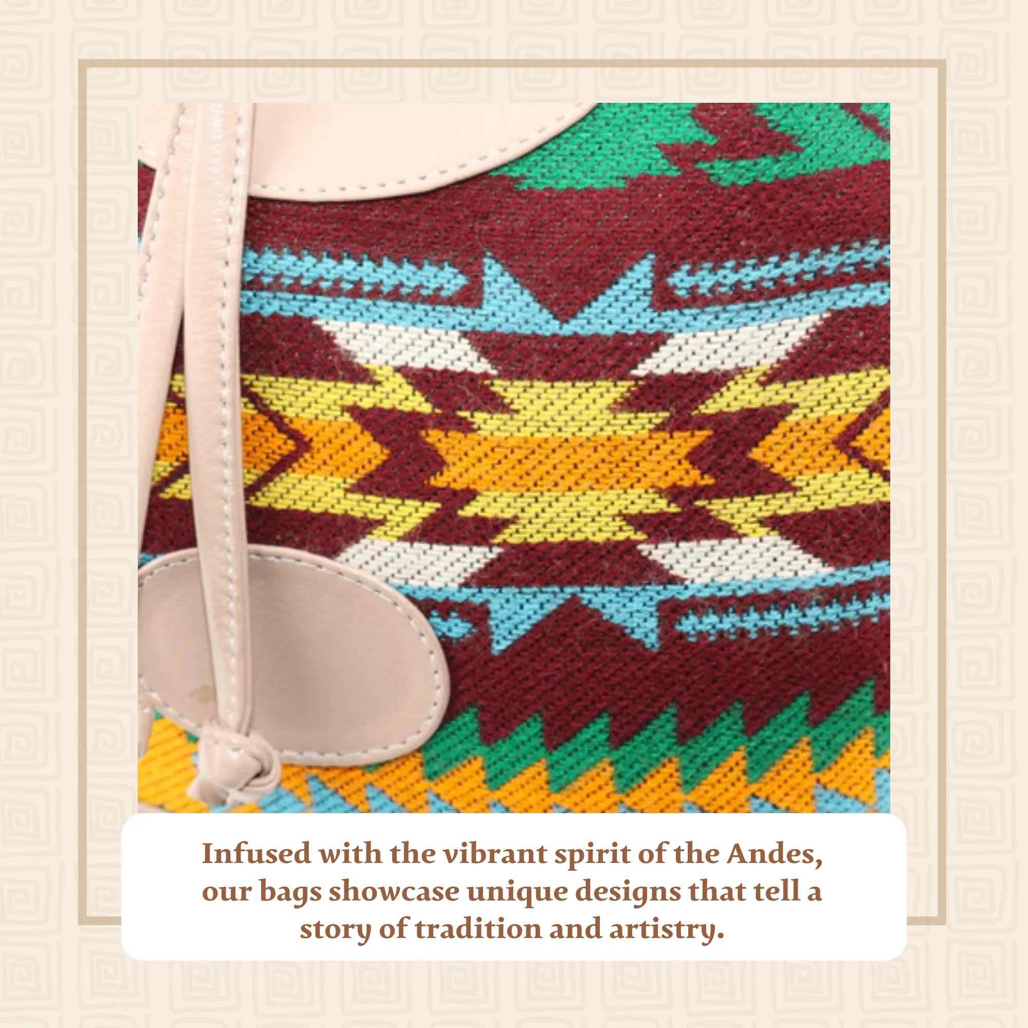 Cream and Multicolor Andean Leather Handbag