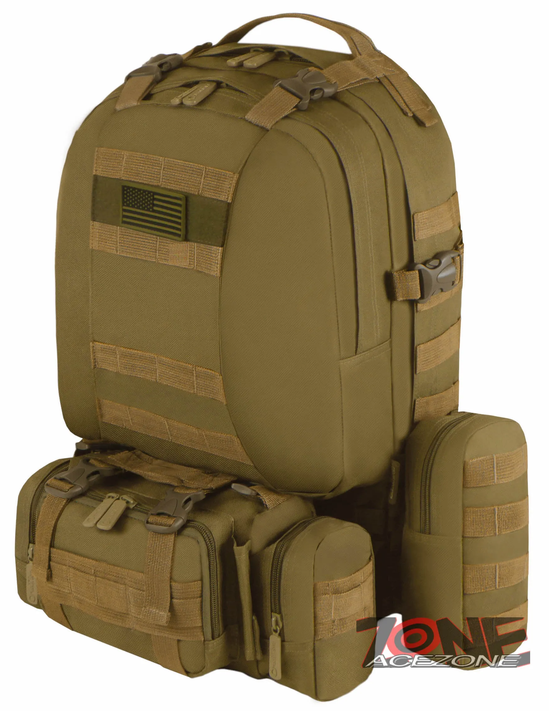 East West USA Tactical Molle Military Assault Detachable Backpack RT505 TAN