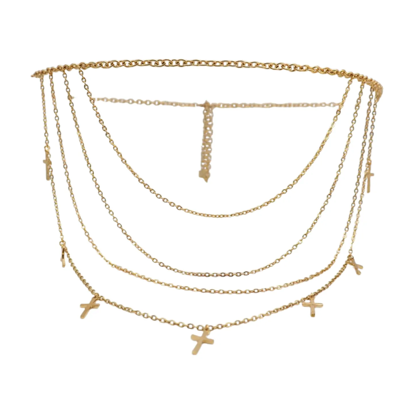 Gold Metal Chain Links Waves Belt Cross Charms S M L