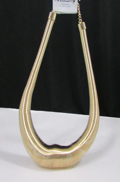 Gold Metal Elastic Spring Chains Necklace Classic Style Women Trendy