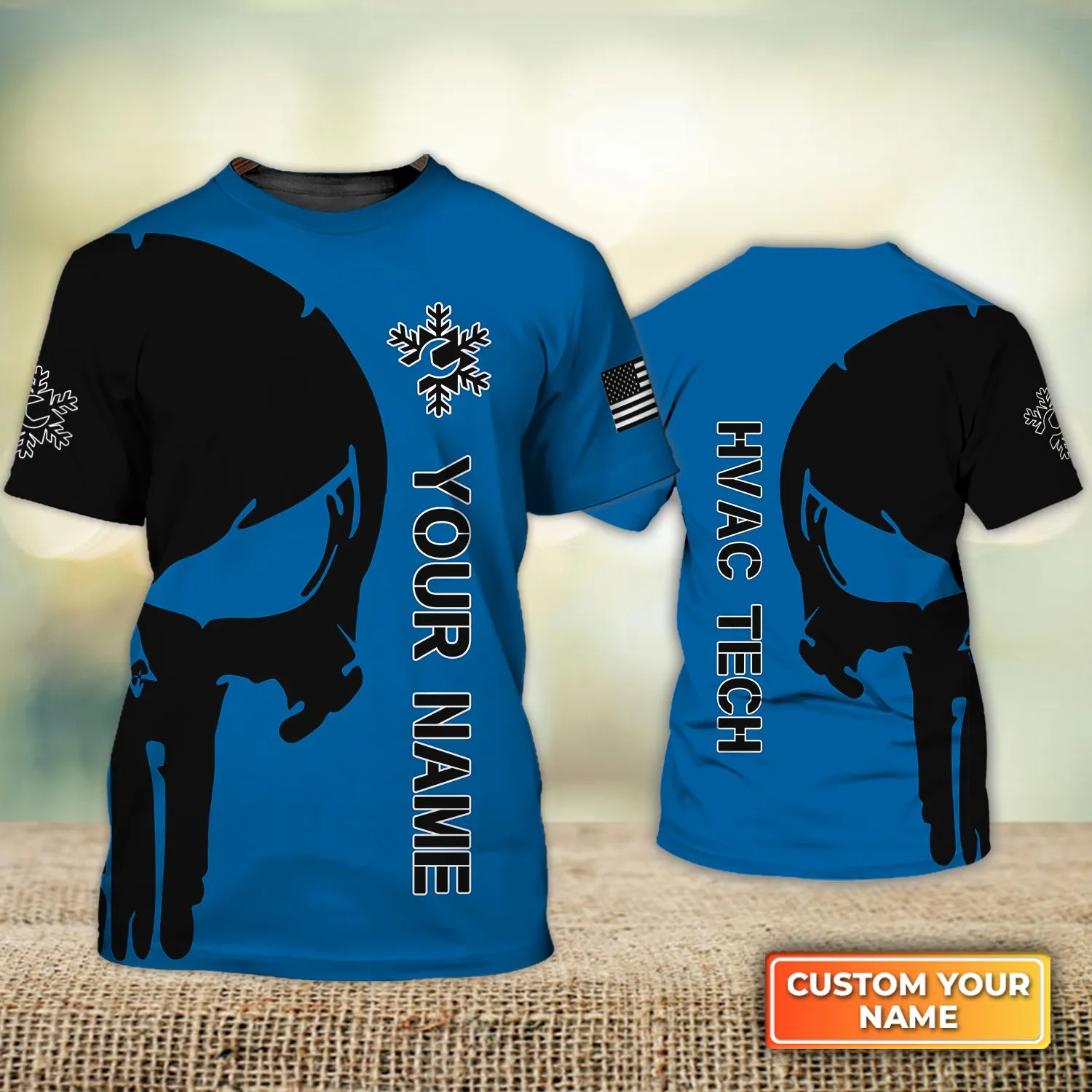 Hvac Tech Skull Hvac Tech Uniform Blue Personalized Name 3D Tshirt 745 NA93