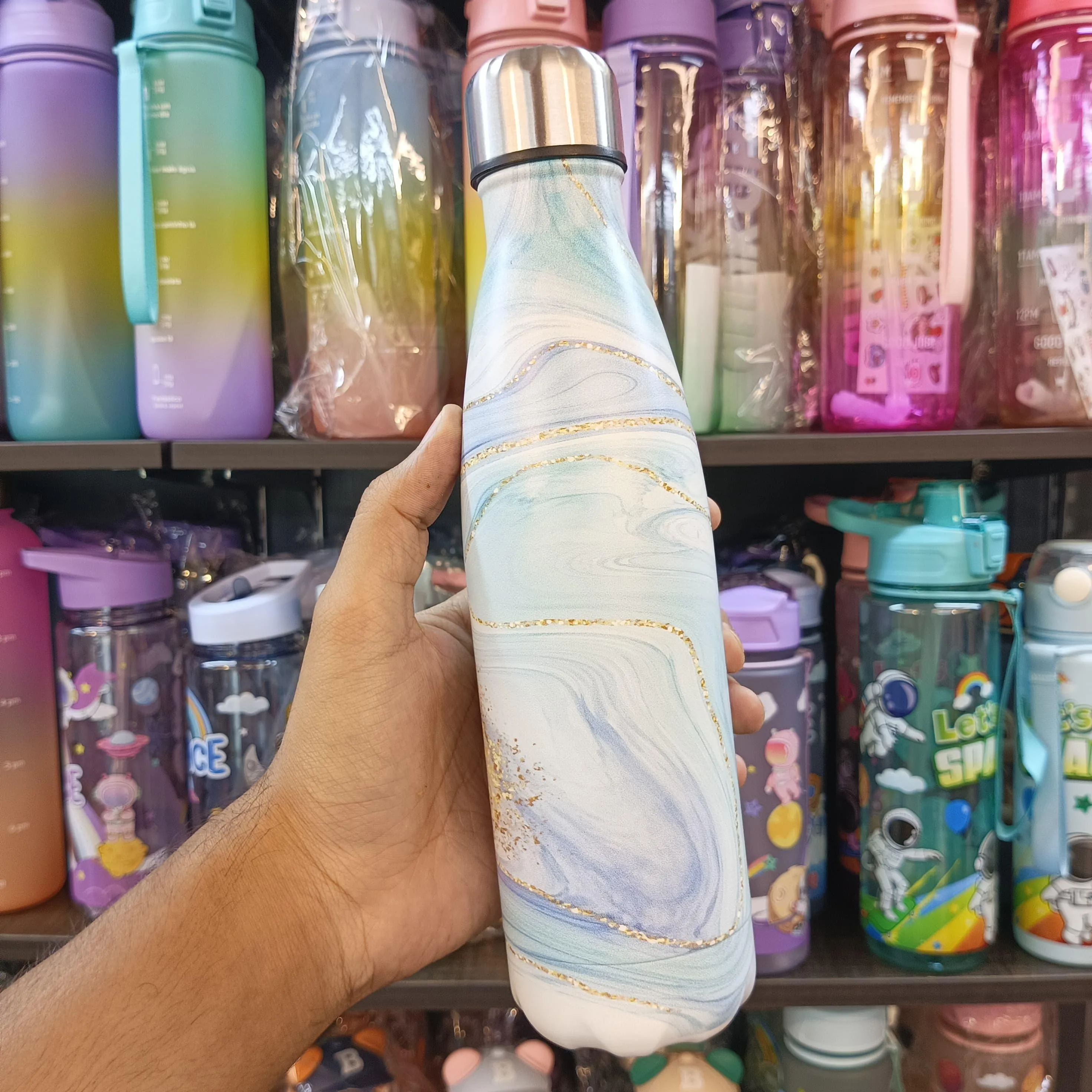 Marble-Print Gradient Stainless Steel Water Bottle - 500ml