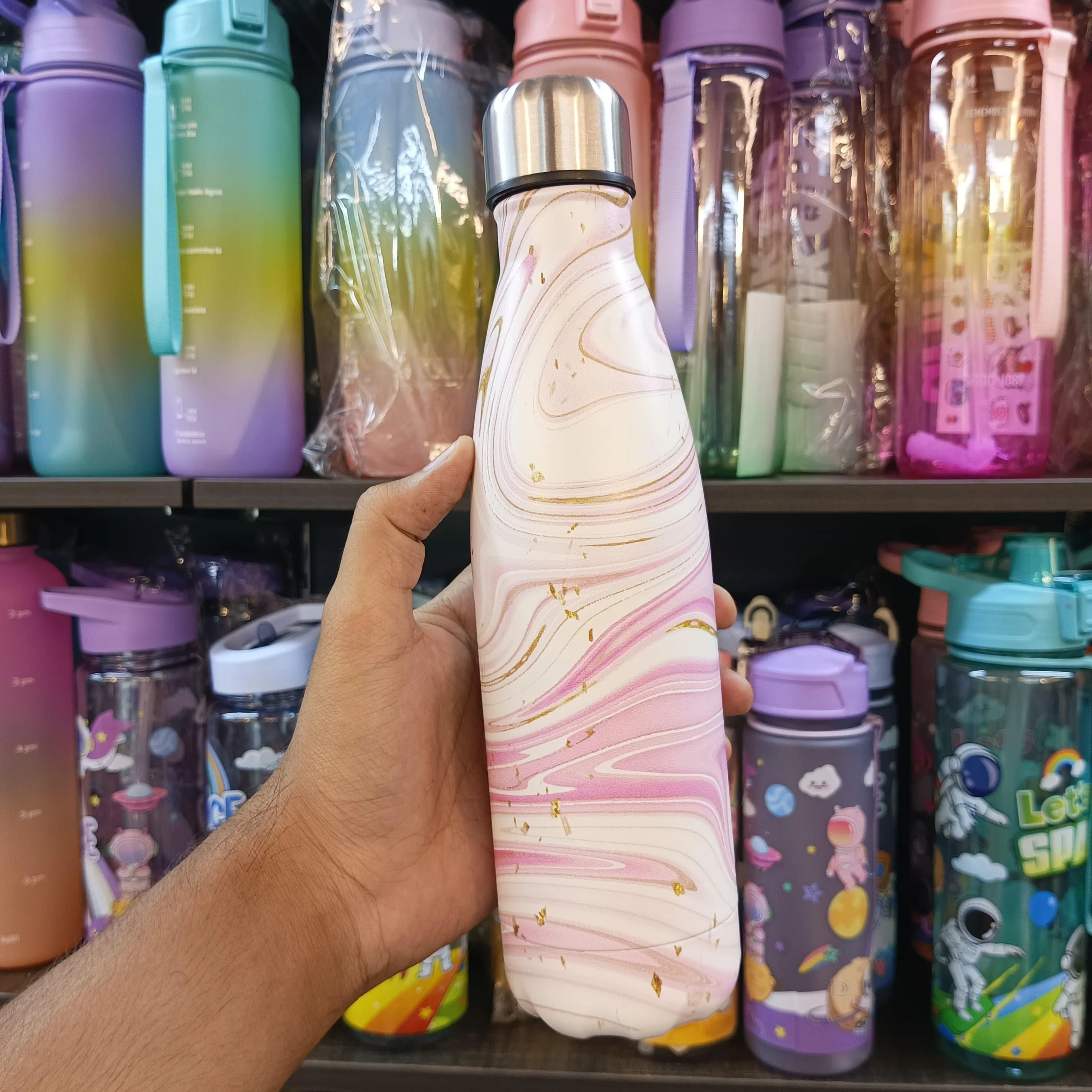 Marble-Print Gradient Stainless Steel Water Bottle - 500ml
