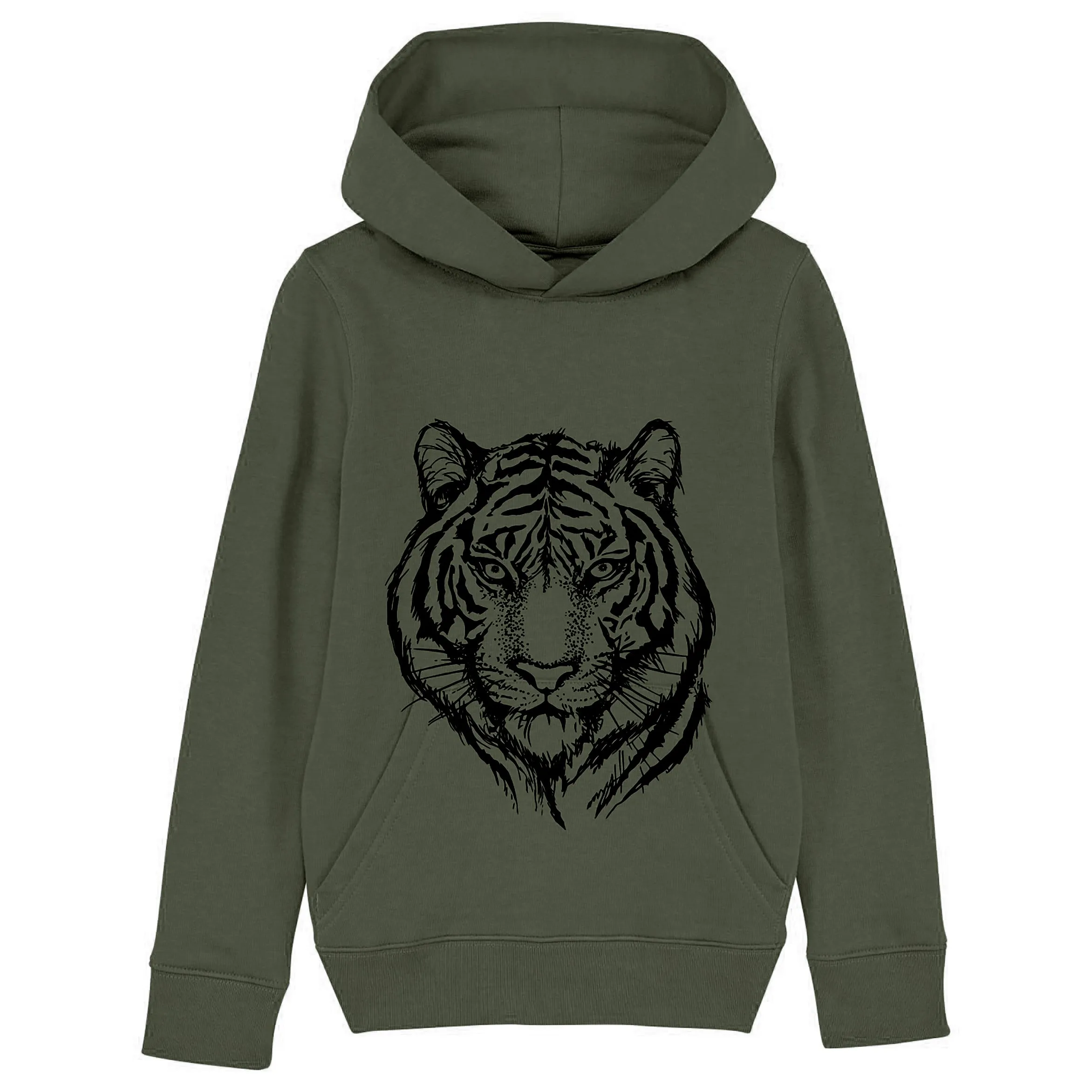 Organic Cotton Kids Hoodie | Khaki Tiger