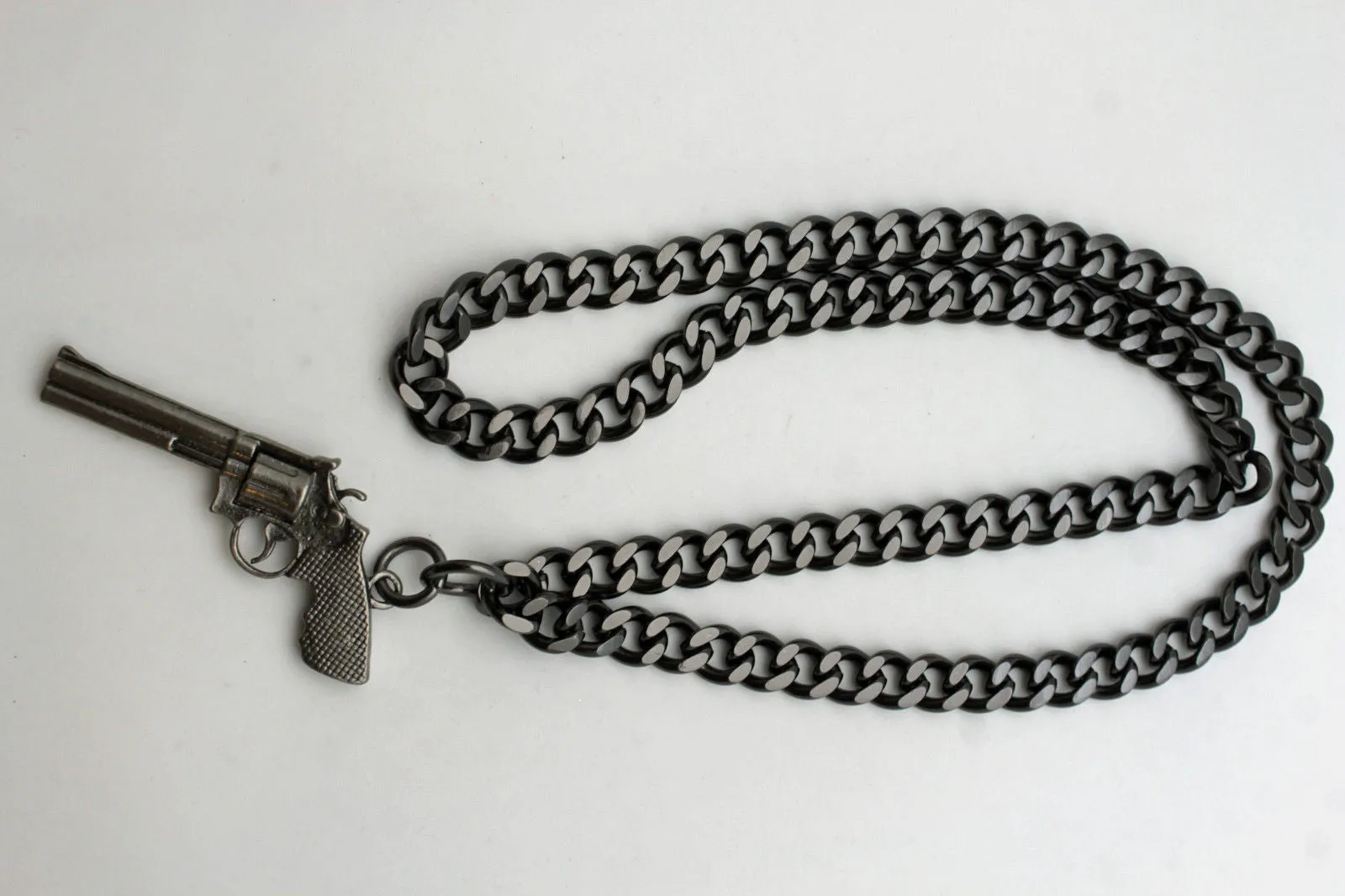 Pewter Metal Chain Weapon Western Pistol Gun Pendant Soldier Long Necklace Men