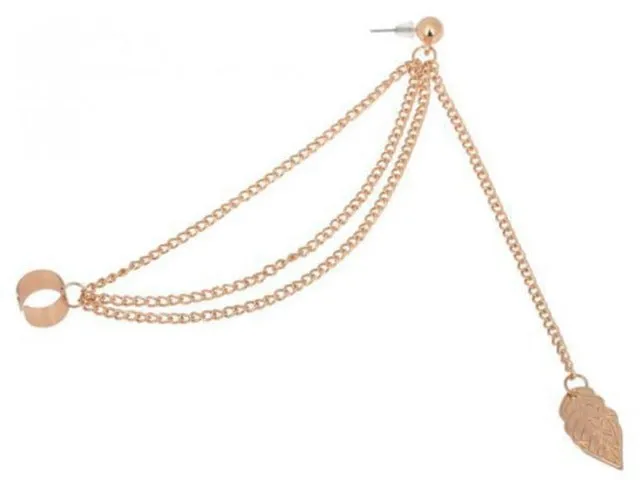 Punk Rock Style Woman Young Gift Leaf Chain Tassel Earrings