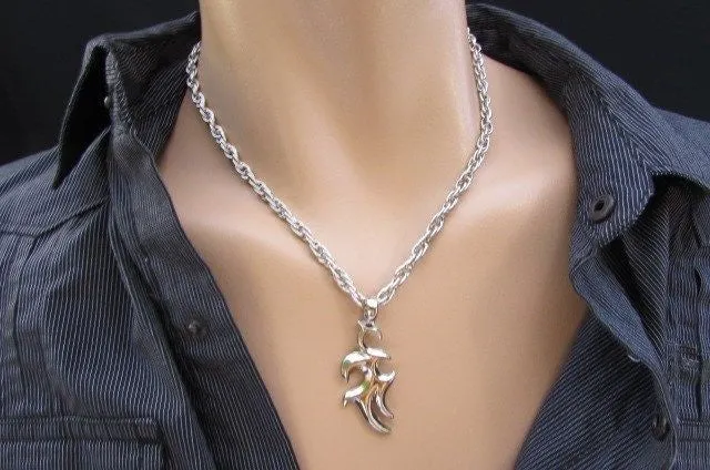 Silver Chain Necklace Chic Trendy Style Trible Pendant Men #1