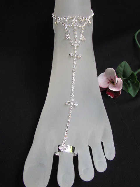 Silver Metal Casual Anklet Foot Chain Body Jewelry Mini Rhinestones