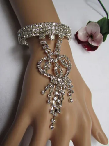 Silver Metal Heart Bracelet Multi Rhinestones Wedding Style