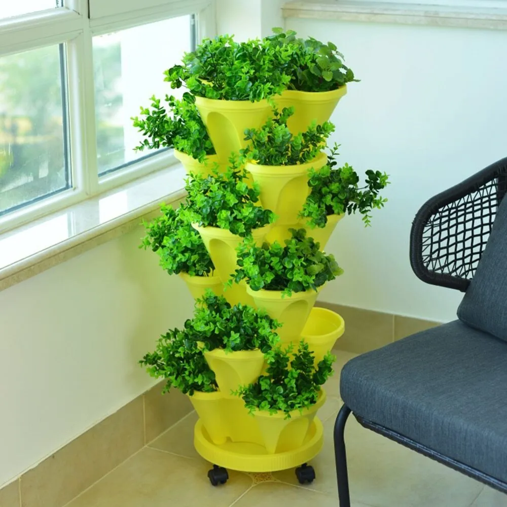 Stackable Flower Tower Planter with Flow Grid System