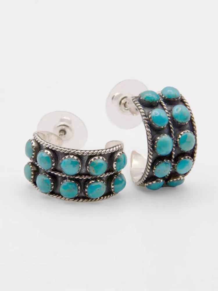 Sterling   Turquoise 2-Row Curved Earrings by Paige Wallace