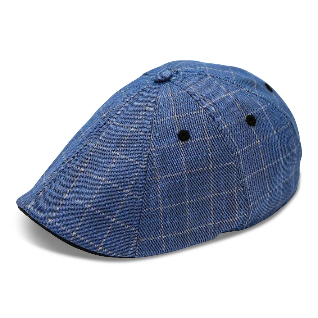 The 8-Panel Plaid Trainer Boston Scally Cap - Steel Blue Plaid