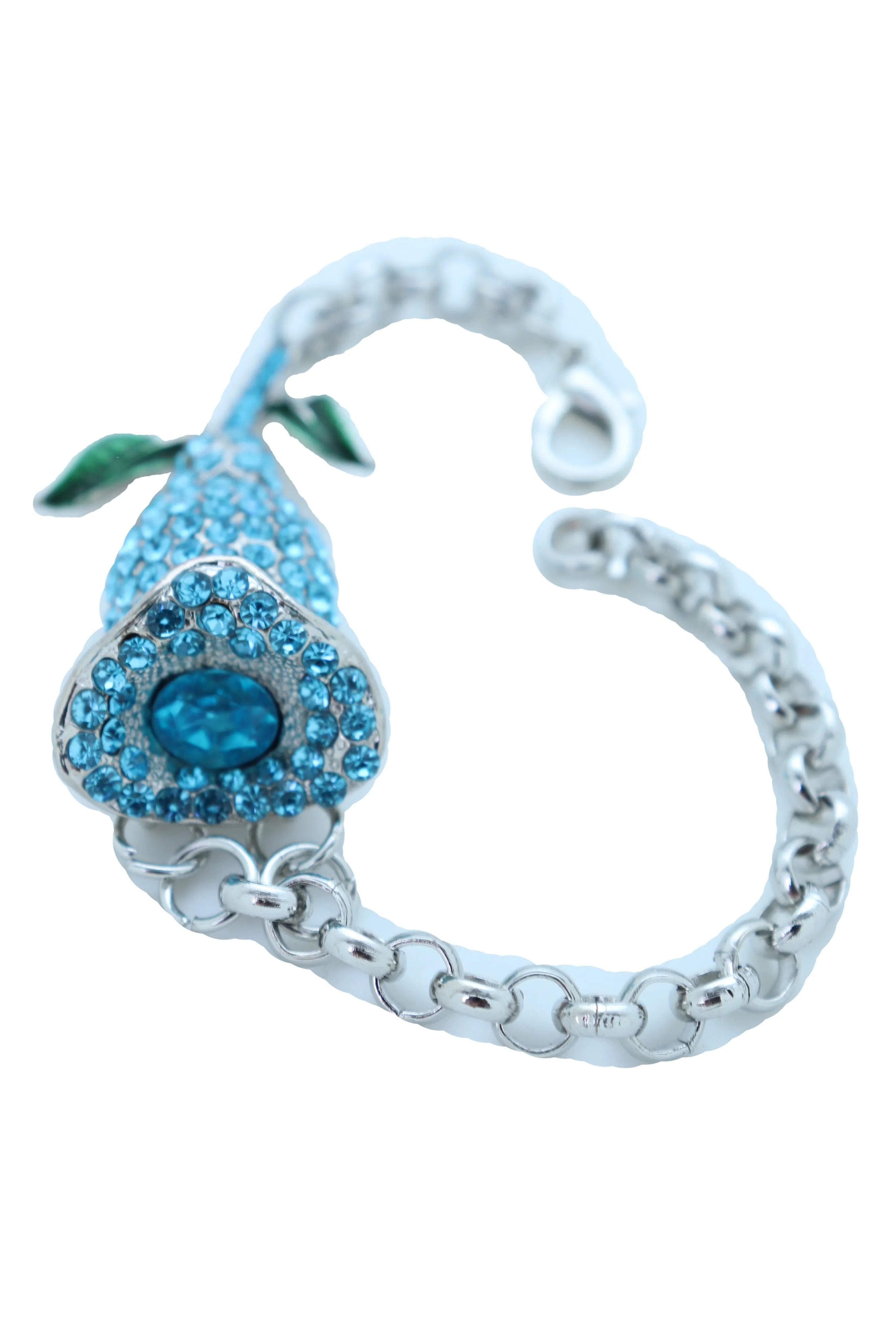Women Bracelet Silver Metal Chain Turquoise Blue Flower Wedding Elegant Bridal Style
