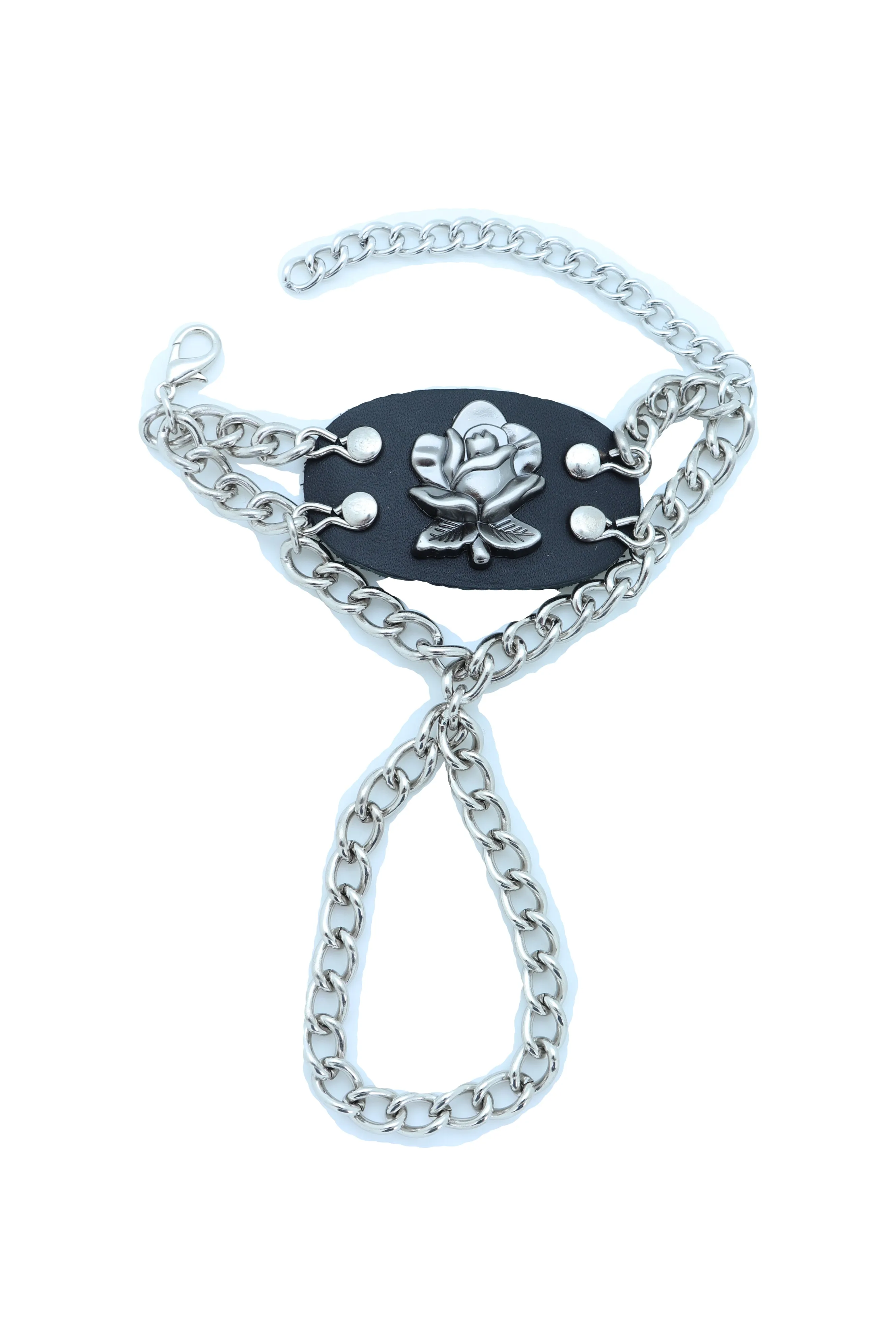 Women Bracelet Silver Metal Hand Chain Rose Flower Charm Biker One Size Adjustable