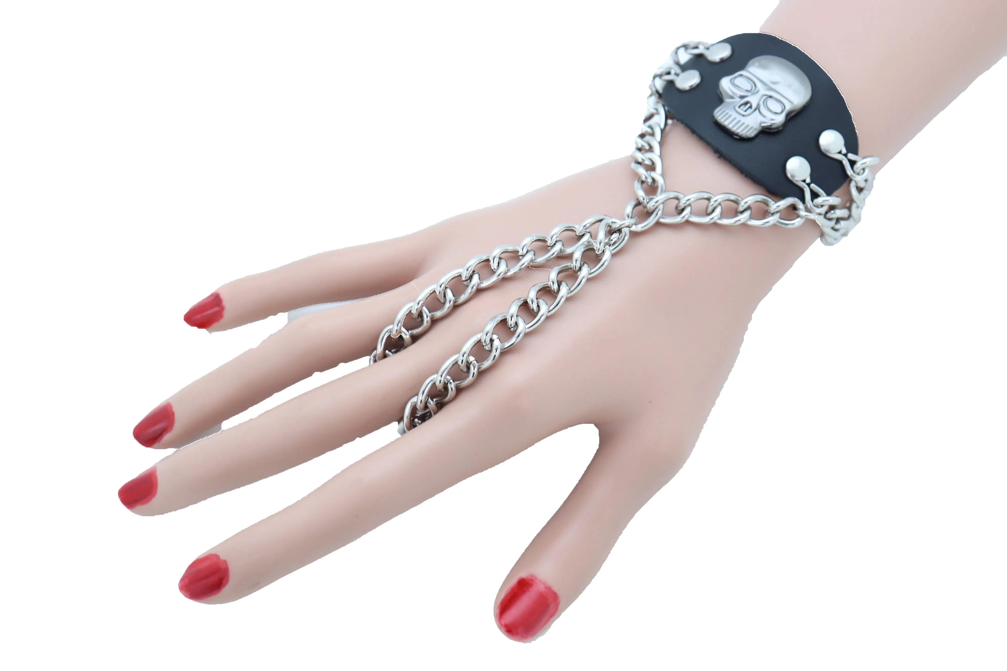 Women Men Bracelet Silver Metal Hand Chain Skull Charm Biker Unisex