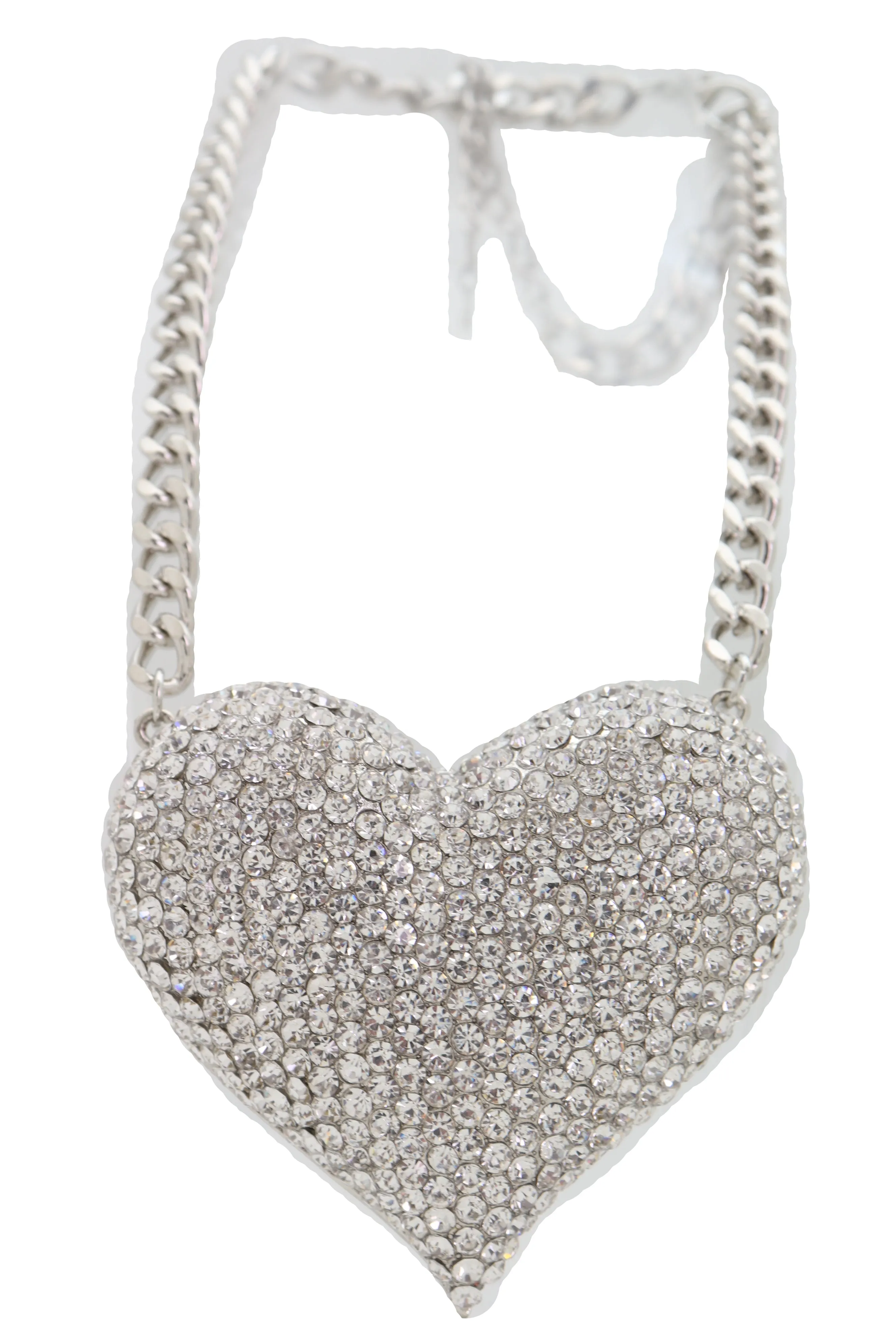 Women Silver Metal Chain Fashion Necklace Dressy Bling Heart Love Charm Pendant Sexy Look